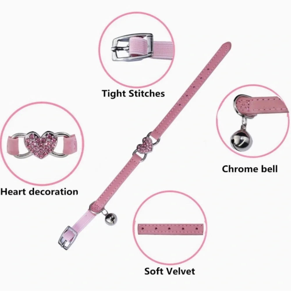 Heart Collar with Safety Belt & Bell Adjustable 8-10 inches for Kitten Pink NWT